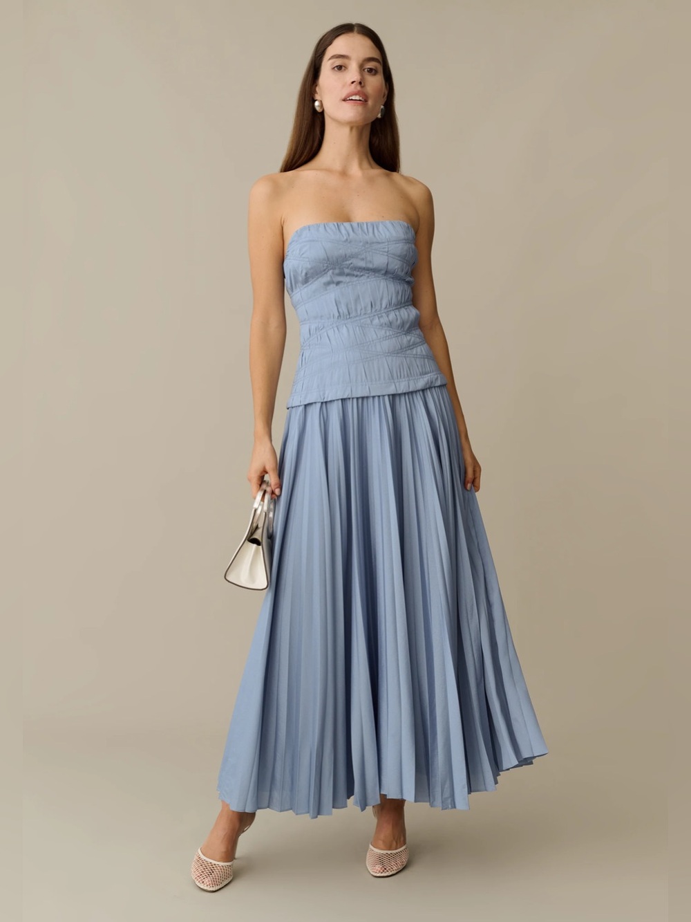 Few Moda o.p.t. Ada Strapless Pleated Maxi Dress in Light Blue